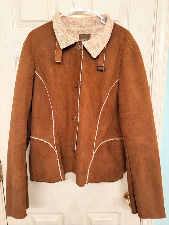 Old Navy Jackets & Blazers - VTG Old Navy Brown Teddy-Lined Suede Jacket with Cream Collar